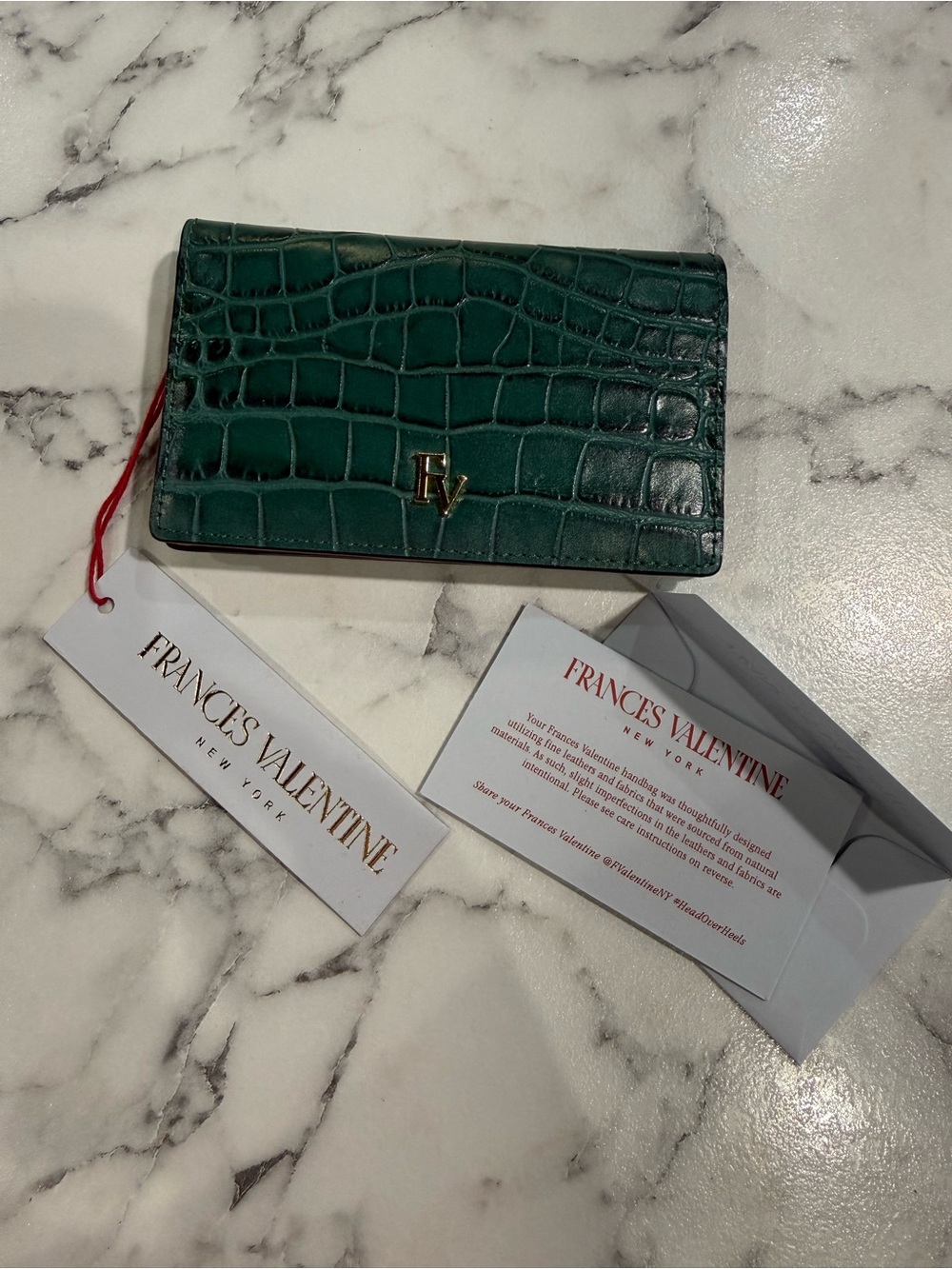 Frances Valentine Blue Croc-Embossed Evening Wallet NWT